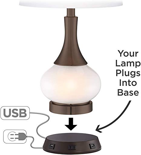 Modern Workstation Table Lamp Base with USB and AC Power Outlet Universal Charging Bronze for Living Room Bedroom Bedside Nightstand Office Family - 360 Lighting