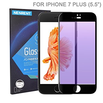 iPhone 7 Plus Screen Protector, EZ Generation iPhone 7 Plus Tempered Glass Screen Protector, Blue Light Filter, Eye Protection, 3D Full Coverage, No Bubbles, Anti Glare Glass Screen Protector (Black)