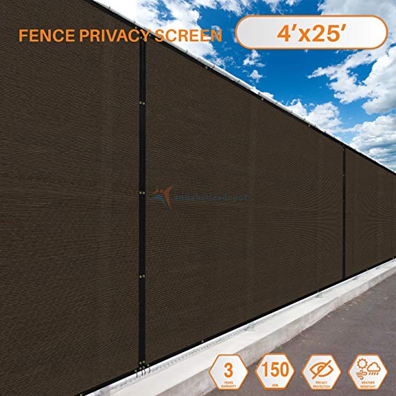 Sunshades Depot Privacy Fence Screen 25'x4' Brown Heavy Duty Commercial Windscreen Residential Fence Netting Fence Cover 150 GSM 88% Privacy Blockage with Excellent Airflow 3 Years Warranty