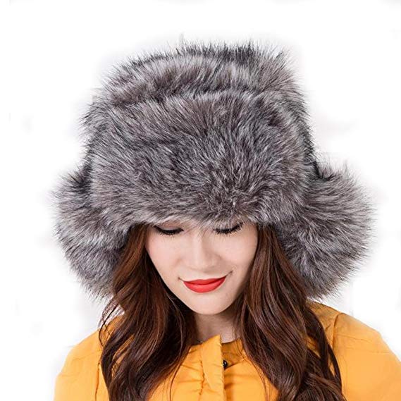 Dikoaina Faux Fur Snow Trapper Hat with Ear Flap for Skiing Head Circumference 22"-22.8"