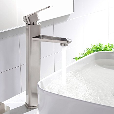 Comllen Modern Commercial Stainless Steel Single Lever Bathroom Basin Vessel Sink Faucet, Brushed Nickel