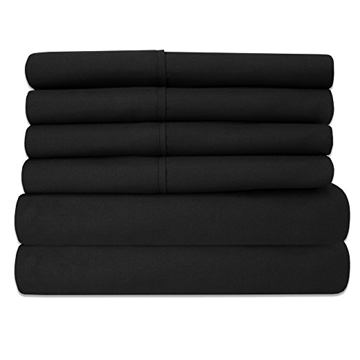 Sweet Home Collection 6 Piece 1500 Thread Count Egyptian Set - 2 EXTRA PILLOW CASES, GREAT VALUE, Black, Twin X-Large