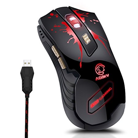 Gaming Mouse, Agoky Ergonomic Optical Wired Computer Mouse, 6 Buttons, 3200 Adjustable DPI 4 Levels, Comfortable Grip LED Computer Mice for Laptop / PC / Computer / Macbook- Black