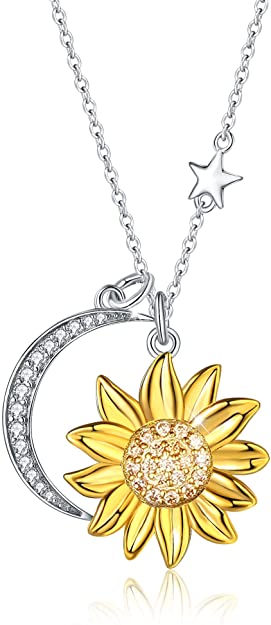 URMWMOO S925 Sterling Silver Moon Sunflower Necklace You are My Sunshine Bee Flower Pendant Necklaces Bracelet Jewelry Gifts for Women