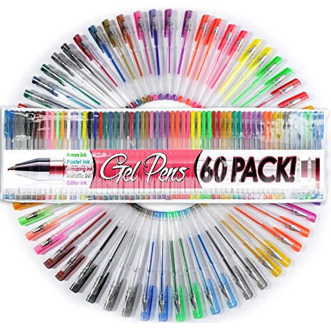 60 UNIQUE Colors Gel Ink Pens New Colors Adult Coloring Pens: Top Quality Pens!