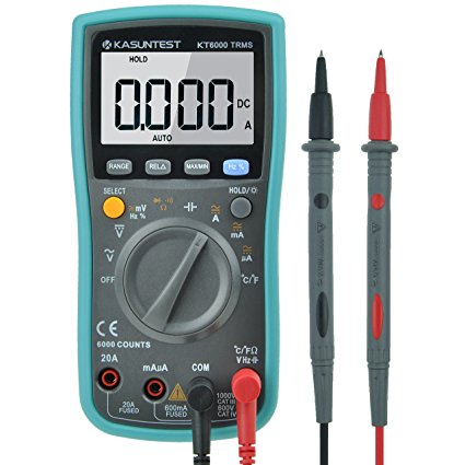 KASUNTEST 6000 Counts TRMS Auto/Manual Ranging Digital Multimeter Multitester/Electrical Tester/Circuit Tester with Capacitance Resistance Frequency Temperature AC/DC Voltage Current Transistor Diode Buzzer Test