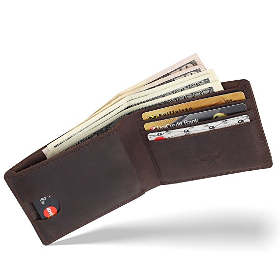 Bos Gaurus Classic Minimalist Wallet - Full Grain Genuine Leather, Capacious and Practical with Card Holder and Cash
