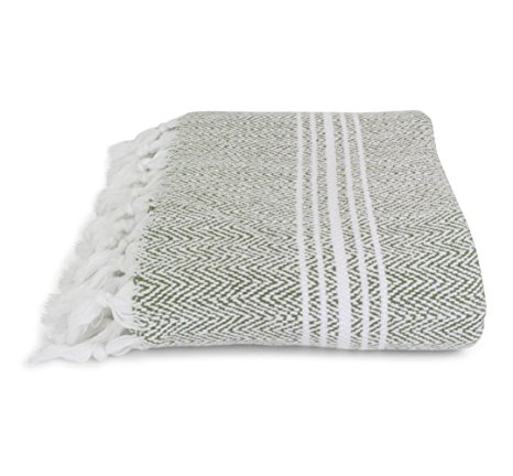 Salbakos, Incredibly Soft, Turkish Peshtemal Fouta Towel, Eco-Friendly and Oeko-Tex Certified 100% Cotton, Herringbone for Spa Bath Pool Sauna Picnic Throw Blanket (40”x70”, Green)