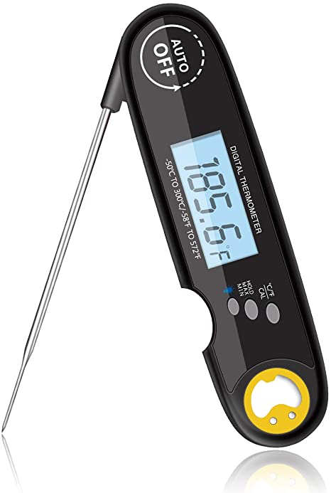 JAKO-T1 Pro Meat Thermometer, Candy Thermometer with Backlight & Calibration. Best Waterproof, Instant Read Digital Thermometer for Kitchen, Outdoor Grilling and BBQ, Hidden Super Long Food Probe.
