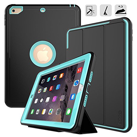 New iPad 9.7 2017 case DUNNO Grid non-slip surface Three Layer Heavy Duty Full Body Protective Stand Case for Apple iPad 9.7 inch 2017 (5th generation) (Black Light Blue)