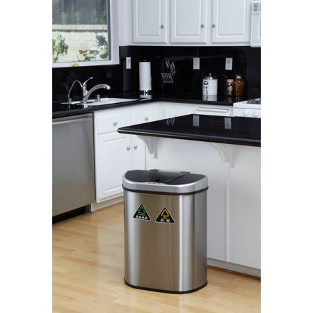 Nine Stars 18.5-Gallon Motion Sensor Recycle Unit and Trash Can, Stainless Steel