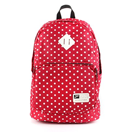 Katomi Canvas Backpack Travel School Shoulder Bag Dot Printing Teenage Girl's Bags for 14"-15" Laptop PC A4 Magazine iPad 3/4/Air (Red)