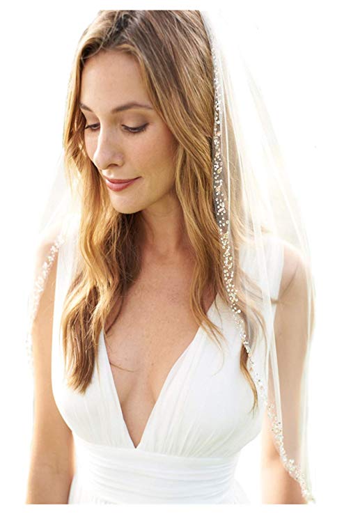 Passat Rose Gold Beaded Edge Wedding Veil Blush Beaded Bridal Veil 123