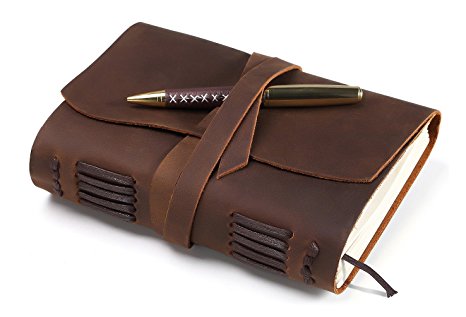 SULTAN BEST LEATHER JOURNAL GIFT SET - for women men - UNIQUE SOFT ROLL UP vintage LUXURY medium UNLINED 7 x 5 notebook, antique PEN & BOX - FOR TRAVEL WRITING DIARY / ART SKETCHBOOK him her   pen