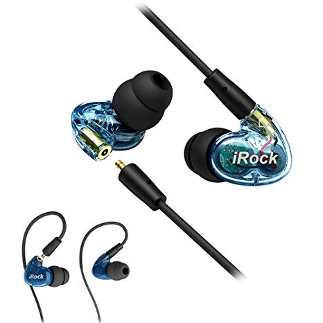In Ear headphones with Microphone, IROCK A8 Noise-Isolating Musician's In-Ear Monitor with Detachable Cable and Dual Driver Crystal Clear Sound Sport Earbuds for Running, Jogging, Gym (Blue)