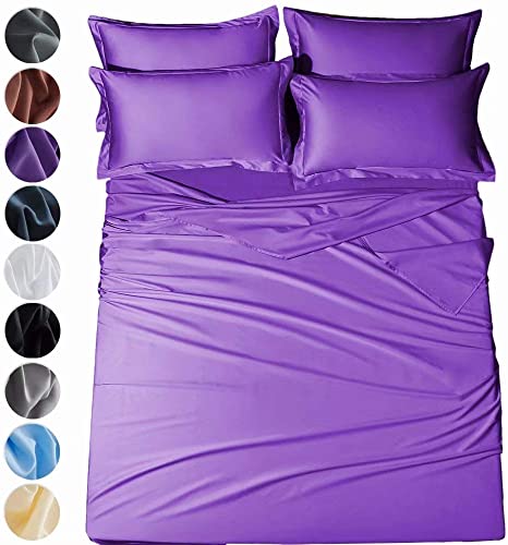 SAKIAO -4PC Twin Size Bed Sheets Set - Brushed Microfiber 1800 Thread Count Percale - 16" Deep Pocket Wrinkle Free & Fade Resistant - Egyptian Sheet Set (Purple,Twin)