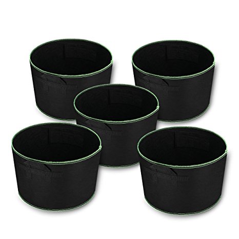 Powerextra 5 Pack Grow Bag High Strength Planting Bag with 2 Handle Straps,Durable and Anti-corrosion, Water-saving and Drought-resistance (15 Gallon)
