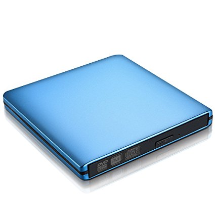 Smallcar External CD DVD Drive Burner Aluminum Portable USB 3.0 CD RW /DVD RAM Writer Optical Drive Player for Laptop Desktop PC Windows and Linux OS Apple Mac Macbook Pro (Blue)