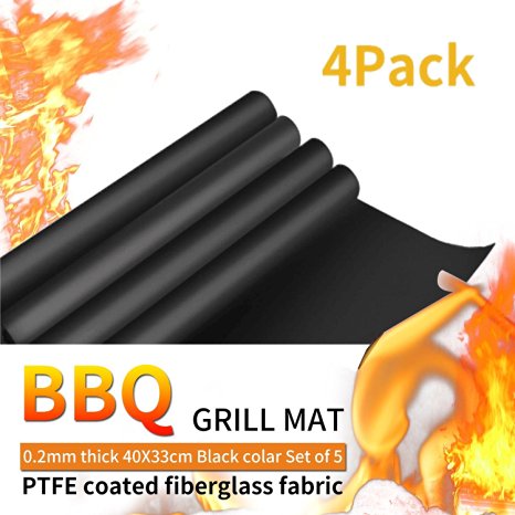 BBQ Grill Mat, Set of 4 Non-stick Grill Mats, Barbecue Utensil for Gas, Charcoal, Electric Grill- 15.75 x 13 Inch