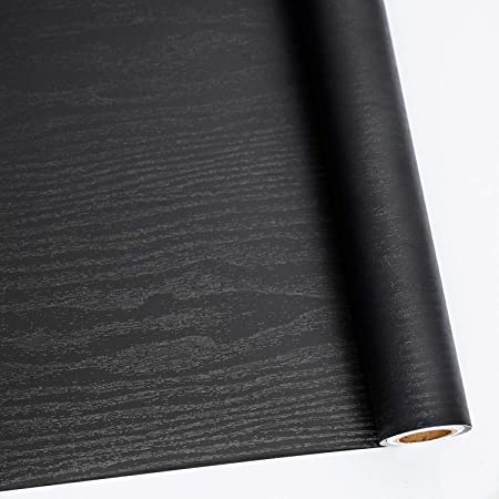 Black Wood Contact Paper 11.8" X 78.7" Decorative Self-Adhesive Film for Furniture Real Wood Tactile Sensation Surfaces Easy to Clean,Durable, Washable Home Office,Upgrade Thickening
