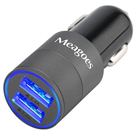 Meagoes USB Car Charger Adapter (4.8A / 24W), with Dual Smart Ports for Apple Iphone 7/7 Plus/6s/6s Plus/6/6 Plus/5s/5c/5/4s, Ipad, Ipod, Samsung Galaxy S6 Edge/S6/S5/S4/Note 4, and More [Space Gray]