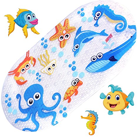 Non Slip Kids Bath Mats for Shower and Tub,with Many Suction Cups,Mildew Resistant,Natural PVC,Cute Design Bathtub Mat for Kids (Octopus)