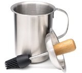 A1PP Sauce Pot and Silicone Basting Brush - Stainless Steel Pot w Bamboo Top - BONUS 31 Best BBQ Recipes Ebook - Stylish Barbecue Baster Marinaters and Tenderizer Set - Handy Camping Cooking Utensils