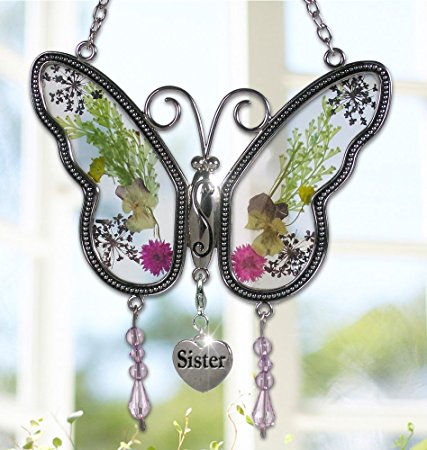 Sister Butterfly Suncatcher with Pressed Flower Wings - Sister Gifts - Gifts for Sisters - Sister Butterfly