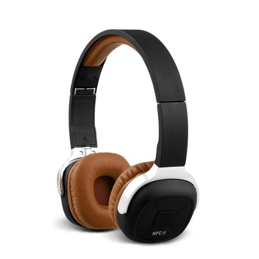 On Ear Headsets, HiGoing HD Sound Stereo Bluetooth Headphones, NFC Wireless Foldable Headset with Microphone and Wired with 3.5mm Audio Cable, Sports running Headphone With APP - Brown