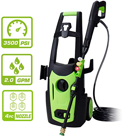 PowRyte 3500PSI 2.0 GPM Electric Pressure Washer, Electric Power Washer with 4 Quick-Connect Spray Tips,Car Washer with Thermal Protector