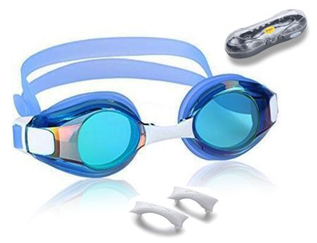 Ipow Anti-fog Mirrored Silicone seal watertight Swim Swimming Gogglesmask with Uv Protection Plating Glasses  Premium Goggles Case Black