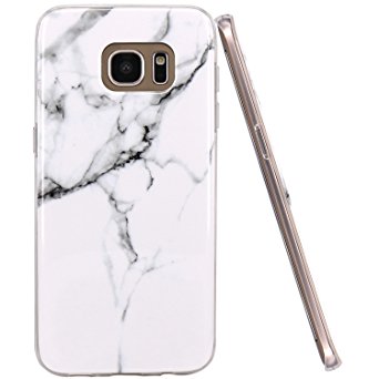 Galaxy S7 Edge Case, JAHOLAN White Marble Design Slim Shockproof Clear Bumper TPU Soft Case Rubber Silicone Skin Cover for Samsung Galaxy S7 Edge