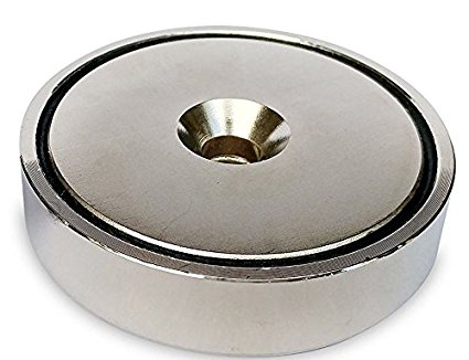 430LB Pull force Ultra Strong & Powerful Neodymium Cup Magnet - Strongest Magnet on Amzn 0.7" Thick   2.95" Diameter Countersunk Round Base Mounting Pot Magnet - Rare Earth Magnets - 1 Ct.