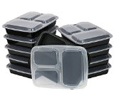 ChefLand 3-Compartment Microwave Safe Food Container with LidDivided PlateBento BoxLunch Tray with Cover Black 10-Pack