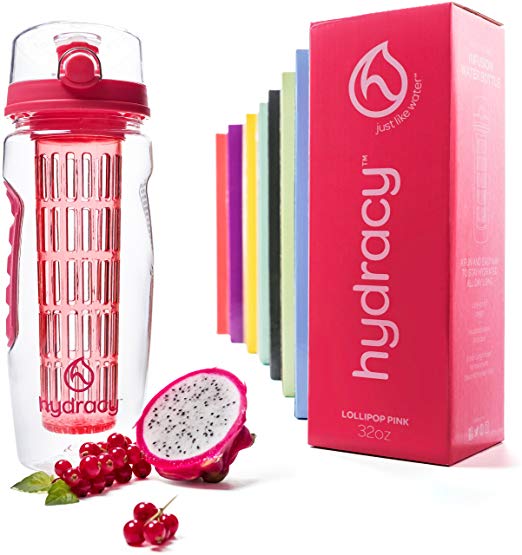 Hydracy Fruit Infuser Water Bottle - 1Litre Sport Bottle -Full Length Infusion Rod, Time Mark & Insulating Sleeve Combo Set  27 Fruit Infused Water Recipes eBook Gift -Your Healthy Hydration Made Easy