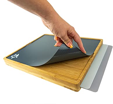 Modern Bamboo Cutting Board with Flexible Mat Inserts - Easy to Clean - Antibacterial Mats
