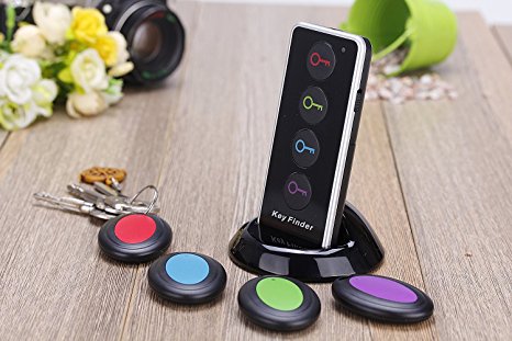 Aoonar Wireless RF Item Locator Key Finder with Base Support and LED Flashlight, Remote Control, 1 RF Transmitter and 4 Receivers