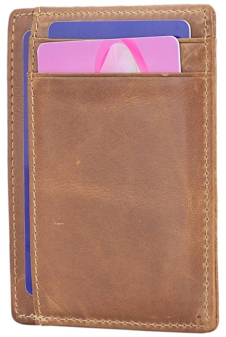 Woogwin Slim Front Pocket Wallet RFID Leather Credit Card Holder Card Case Sleeve ID Window