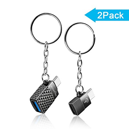[2 in 1 Pack] Rocketek Zinc-alloy USB-C to USB 3.0 Adapter   USB-C to Micro USB Converter Connector with Keychain for MacBook, Galaxy S8, S8, Note 8, ChromeBook and Other Type-C Devices