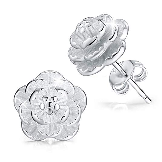 Madeone ✦ Hypoallergenic 18K White Gold Plating 3D Rose Flower Stud Earring for Women with Box Packing