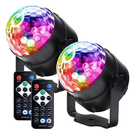 Party lights Disco Ball LED Strobe Lights Sound Activated, RBG Disco lights,dj lights,Portable 7 Modes Stage Light for Home Room Dance Parties Birthday Bar Karaoke Xmas Wedding Show Club Pub with Remote (2 pack)