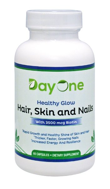Day One Advanced Hair, Skin and Nails with 3500 mcg Biotin, 750 mg of MSM, Vitamin A, C, D, E and other Vitamins for Healthy Glow