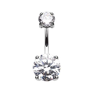Clear Large Double Sparkle 316L Stainless Steel Belly Ring, 9.5mm