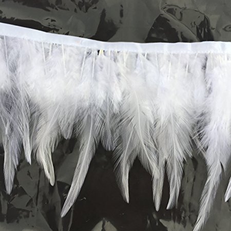 2yards Rooster Hackle Feather Trim Dress Decoration (White)