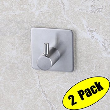 KES 3M Self Adhesive Hooks SUS 304 Stainless Steel Heavy Duty Small Coat Picture Hook Self Sitck On Wall Hook Sticky Brushed Finish 2 Pieces, A7060-P2