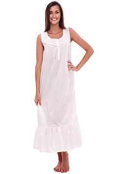 Del Rossa Women's Patricia Cotton Nightgown, Long Victorian Sleeveless Sleepwear, XX-Large White (A0526WHT2X)
