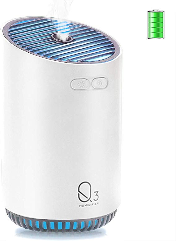 FAMEDY Cordless Humidifier Mini Travel Portable Cool Mist Humidifier, Wireless Humidifier Diffuser for Yoga, SPA, Personal Humidifier for Home, Car, Office, Auto Shut-Off, Runs up to 12 Hours (White)