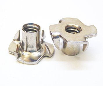 Stainless T-Nuts 3/8"-16 Inch (25 Pack), Threaded Insert, 304 (18-8) Stainless Steel, Choose Size/Quantity, By Bolt Dropper, Pronged Tee Nut. For Wood, Rock Climbing Holds, (3/8"-16 x 7/16")
