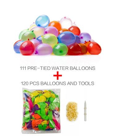 WaterFun 110 Self Tie Water Balloons Fill in 50 Seconds, Include Refill Kit and 1pcs Supplementary package (120pcs Balloons and Tools) - 6 colors