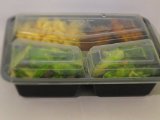 12 Sets - 3 Compartment Microwave Safe Food Containers with Lidsdivided Platebento Boxlunch Tray with Cover Black Bottom with Clear Cover